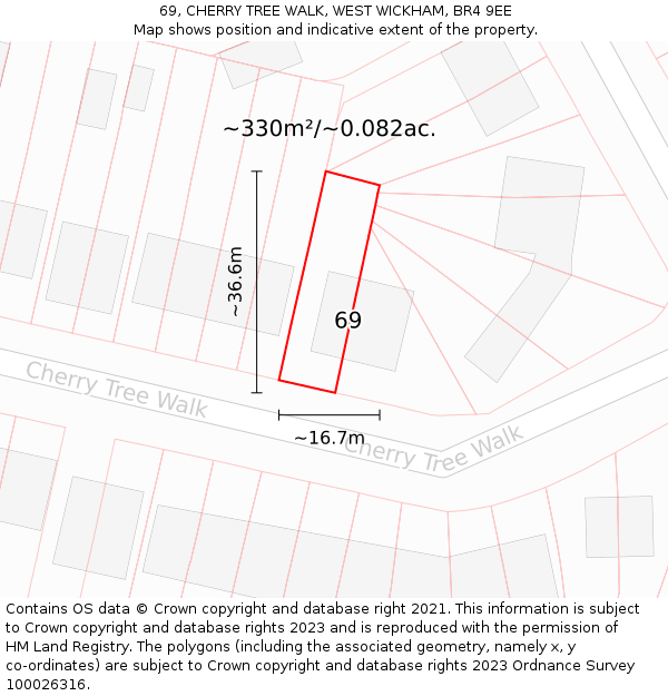 69, CHERRY TREE WALK, WEST WICKHAM, BR4 9EE: Plot and title map