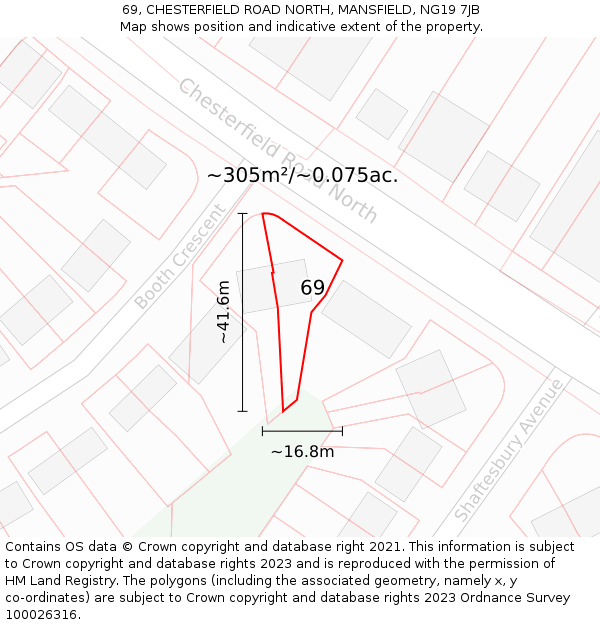 69, CHESTERFIELD ROAD NORTH, MANSFIELD, NG19 7JB: Plot and title map