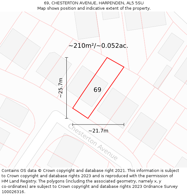 69, CHESTERTON AVENUE, HARPENDEN, AL5 5SU: Plot and title map