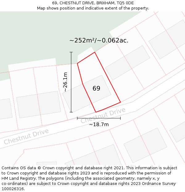 69, CHESTNUT DRIVE, BRIXHAM, TQ5 0DE: Plot and title map
