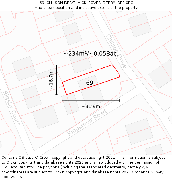 69, CHILSON DRIVE, MICKLEOVER, DERBY, DE3 0PG: Plot and title map