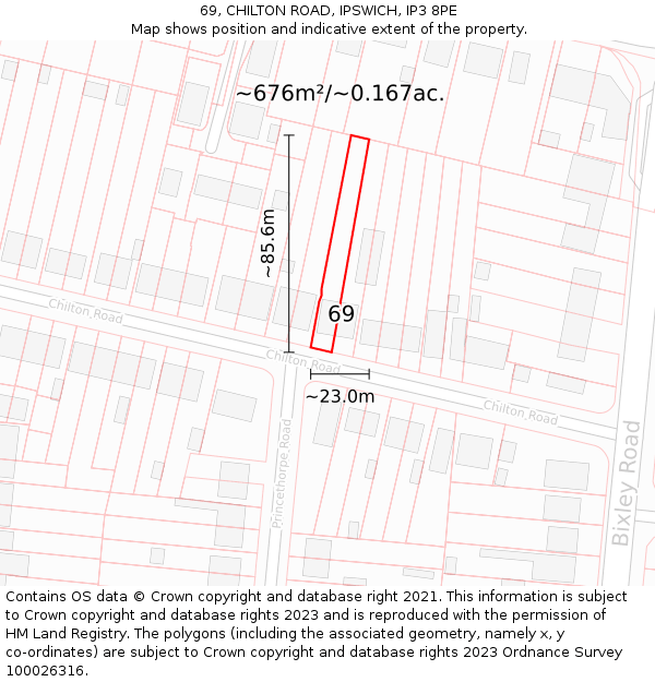69, CHILTON ROAD, IPSWICH, IP3 8PE: Plot and title map