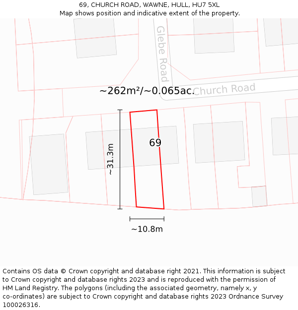 69, CHURCH ROAD, WAWNE, HULL, HU7 5XL: Plot and title map
