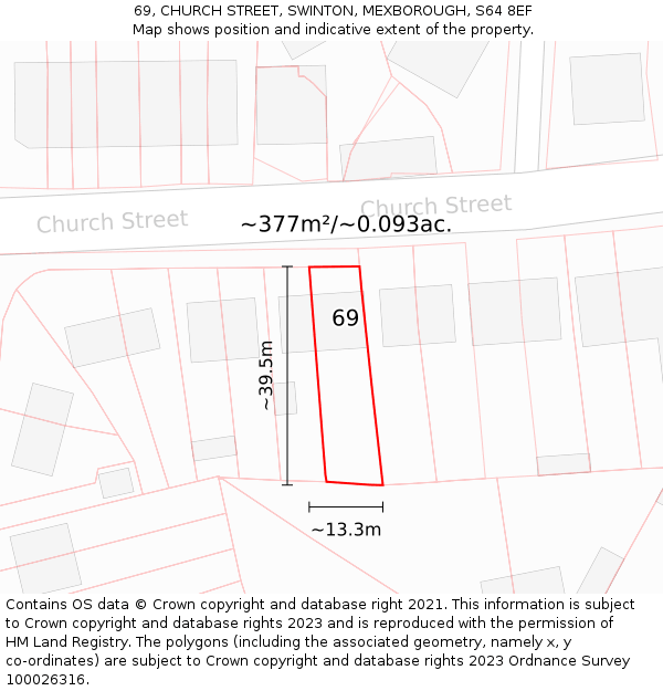 69, CHURCH STREET, SWINTON, MEXBOROUGH, S64 8EF: Plot and title map
