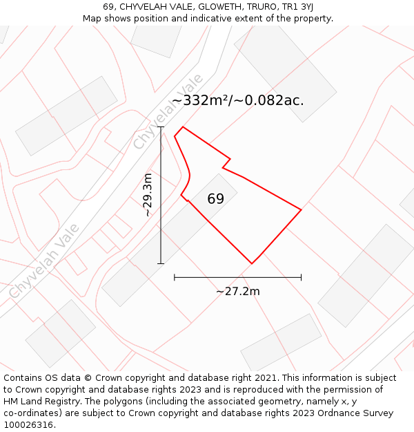 69, CHYVELAH VALE, GLOWETH, TRURO, TR1 3YJ: Plot and title map