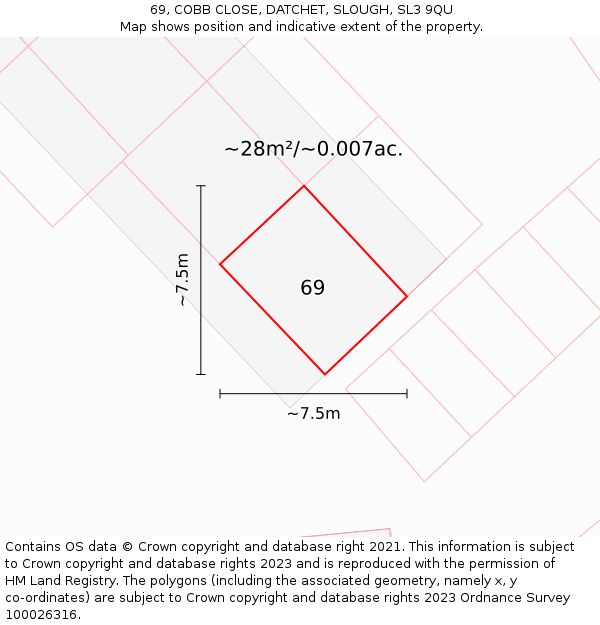 69, COBB CLOSE, DATCHET, SLOUGH, SL3 9QU: Plot and title map