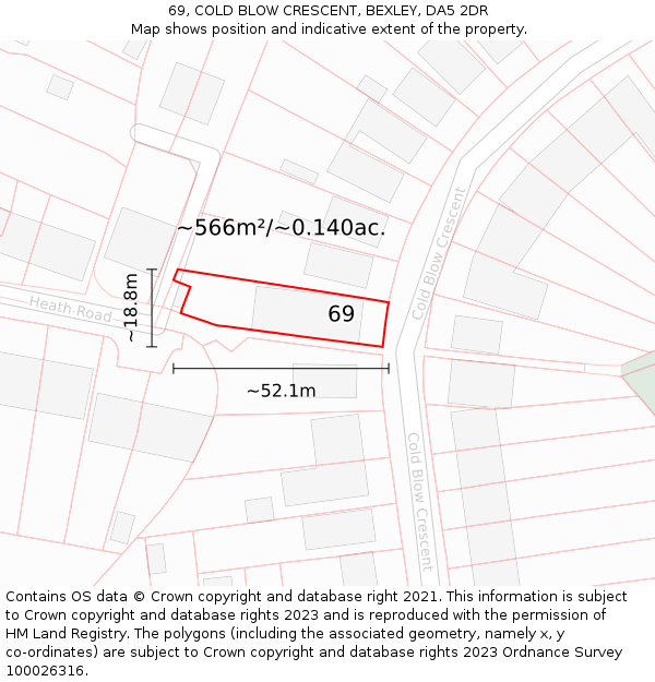 69, COLD BLOW CRESCENT, BEXLEY, DA5 2DR: Plot and title map