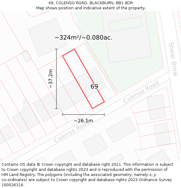 69, COLENSO ROAD, BLACKBURN, BB1 8DR: Plot and title map