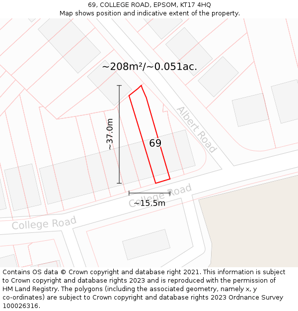 69, COLLEGE ROAD, EPSOM, KT17 4HQ: Plot and title map