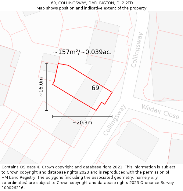 69, COLLINGSWAY, DARLINGTON, DL2 2FD: Plot and title map
