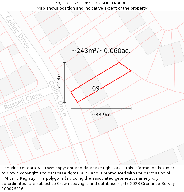 69, COLLINS DRIVE, RUISLIP, HA4 9EG: Plot and title map