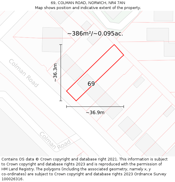 69, COLMAN ROAD, NORWICH, NR4 7AN: Plot and title map