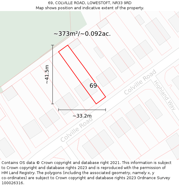 69, COLVILLE ROAD, LOWESTOFT, NR33 9RD: Plot and title map
