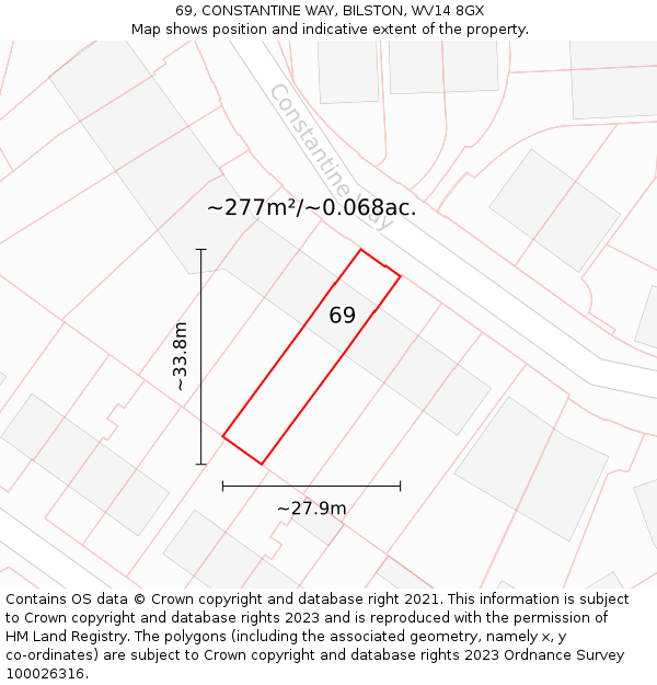 69, CONSTANTINE WAY, BILSTON, WV14 8GX: Plot and title map