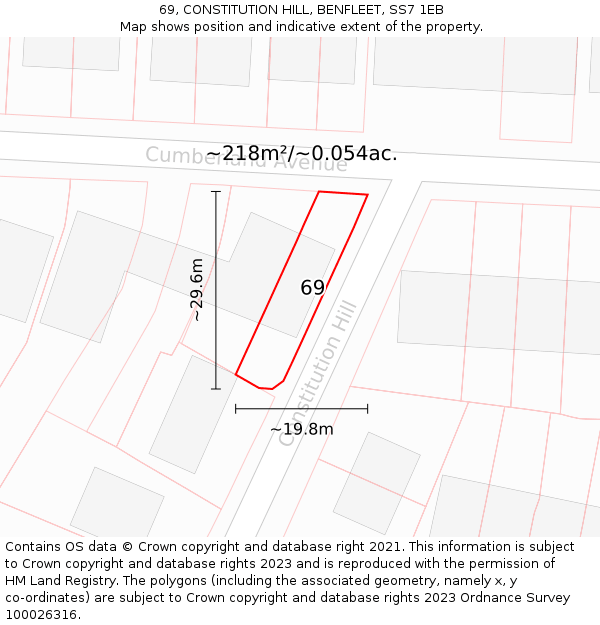 69, CONSTITUTION HILL, BENFLEET, SS7 1EB: Plot and title map