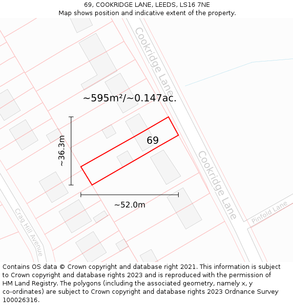 69, COOKRIDGE LANE, LEEDS, LS16 7NE: Plot and title map