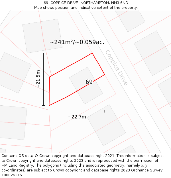 69, COPPICE DRIVE, NORTHAMPTON, NN3 6ND: Plot and title map