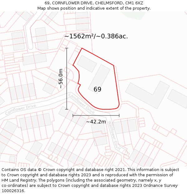 69, CORNFLOWER DRIVE, CHELMSFORD, CM1 6XZ: Plot and title map