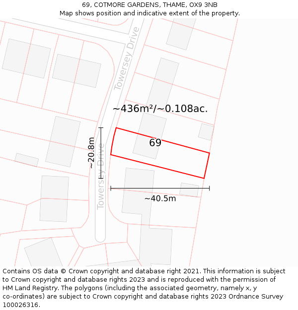 69, COTMORE GARDENS, THAME, OX9 3NB: Plot and title map
