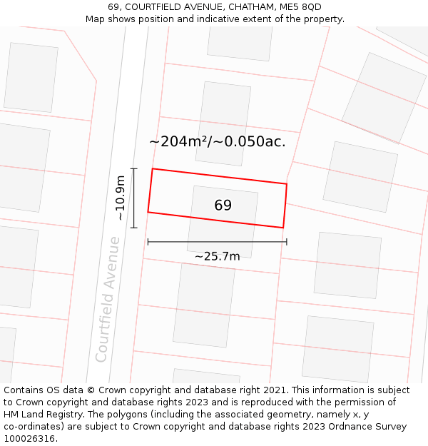 69, COURTFIELD AVENUE, CHATHAM, ME5 8QD: Plot and title map