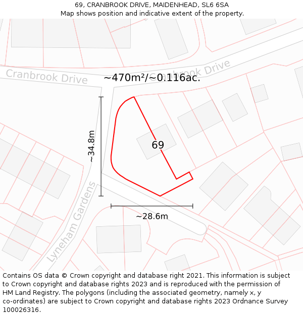 69, CRANBROOK DRIVE, MAIDENHEAD, SL6 6SA: Plot and title map