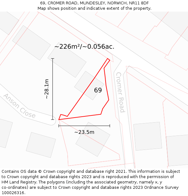 69, CROMER ROAD, MUNDESLEY, NORWICH, NR11 8DF: Plot and title map