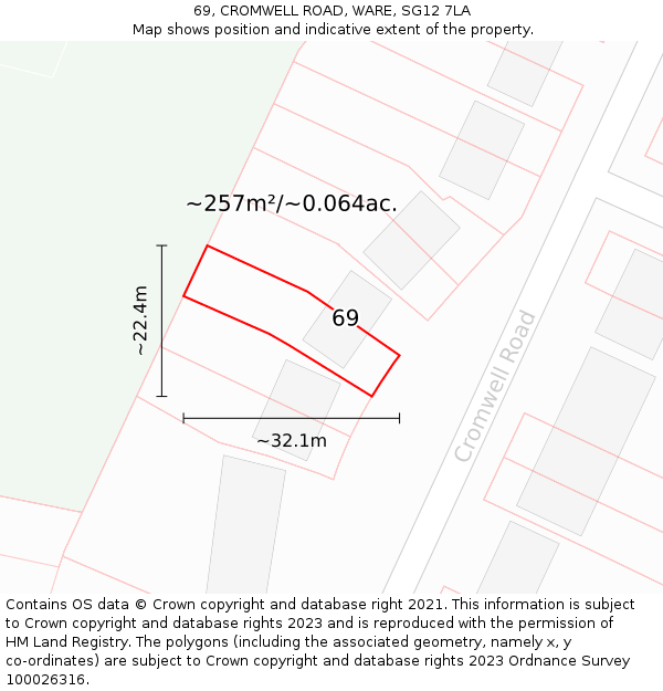 69, CROMWELL ROAD, WARE, SG12 7LA: Plot and title map