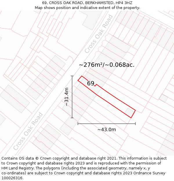 69, CROSS OAK ROAD, BERKHAMSTED, HP4 3HZ: Plot and title map