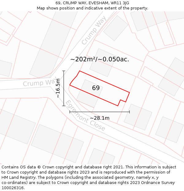 69, CRUMP WAY, EVESHAM, WR11 3JG: Plot and title map