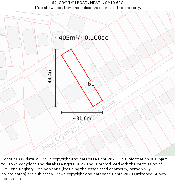 69, CRYMLYN ROAD, NEATH, SA10 6EG: Plot and title map