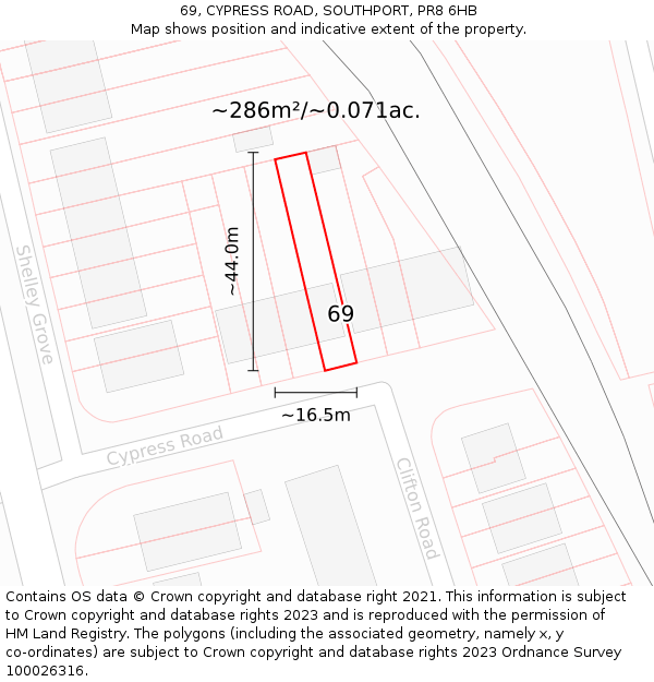 69, CYPRESS ROAD, SOUTHPORT, PR8 6HB: Plot and title map