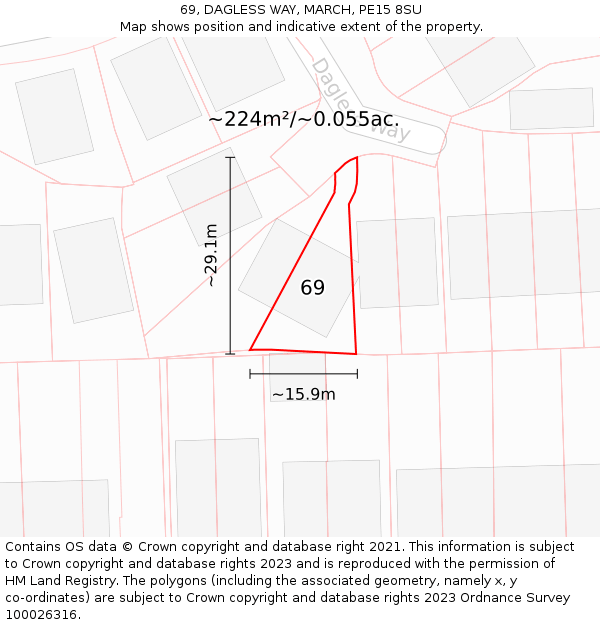 69, DAGLESS WAY, MARCH, PE15 8SU: Plot and title map