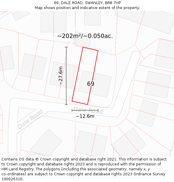 69, DALE ROAD, SWANLEY, BR8 7HP: Plot and title map