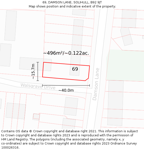69, DAMSON LANE, SOLIHULL, B92 9JT: Plot and title map