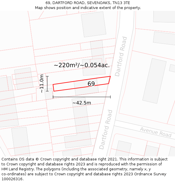 69, DARTFORD ROAD, SEVENOAKS, TN13 3TE: Plot and title map