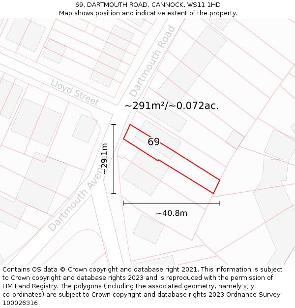 69, DARTMOUTH ROAD, CANNOCK, WS11 1HD: Plot and title map
