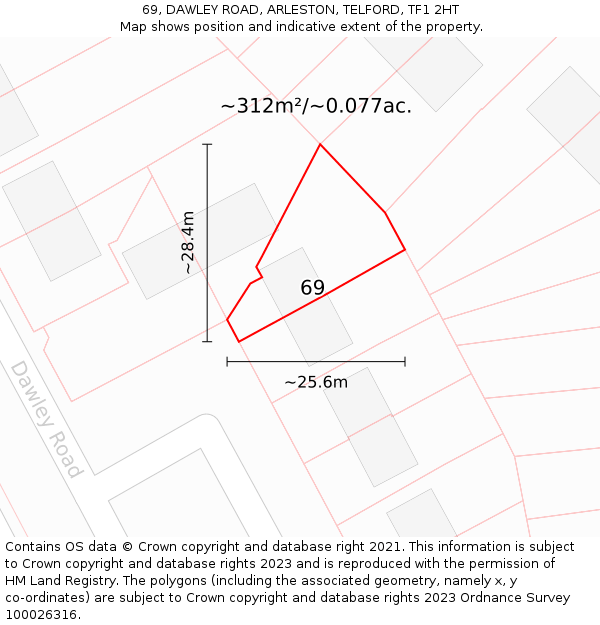69, DAWLEY ROAD, ARLESTON, TELFORD, TF1 2HT: Plot and title map