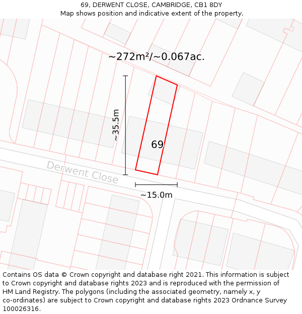 69, DERWENT CLOSE, CAMBRIDGE, CB1 8DY: Plot and title map