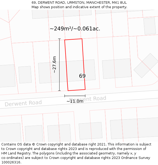 69, DERWENT ROAD, URMSTON, MANCHESTER, M41 8UL: Plot and title map