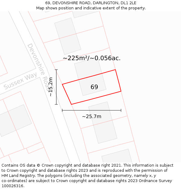 69, DEVONSHIRE ROAD, DARLINGTON, DL1 2LE: Plot and title map