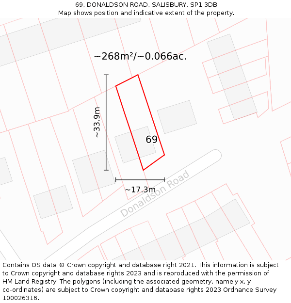 69, DONALDSON ROAD, SALISBURY, SP1 3DB: Plot and title map
