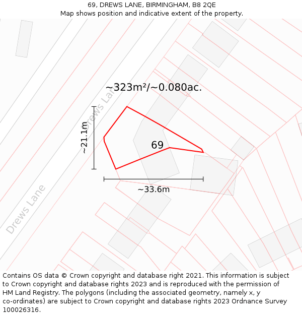 69, DREWS LANE, BIRMINGHAM, B8 2QE: Plot and title map