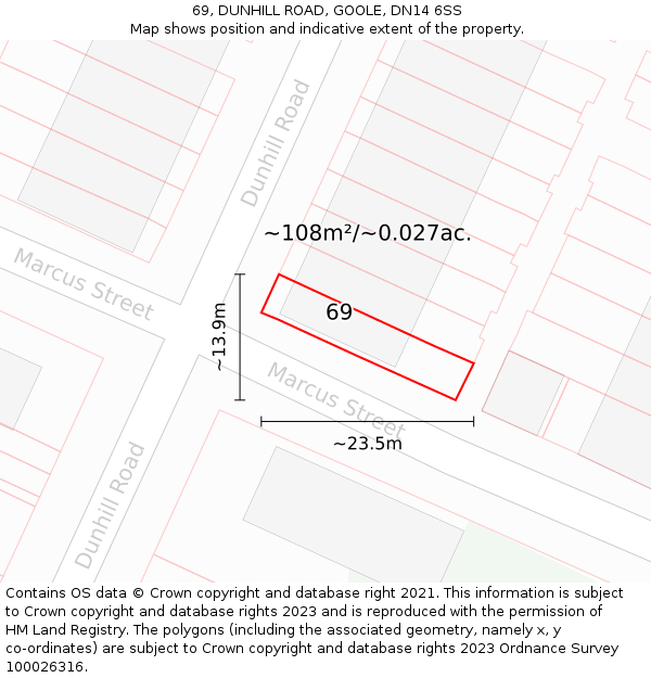 69, DUNHILL ROAD, GOOLE, DN14 6SS: Plot and title map