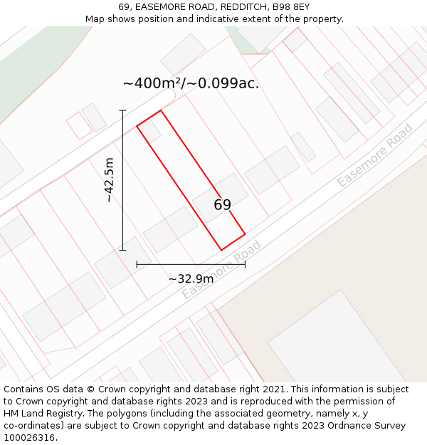69, EASEMORE ROAD, REDDITCH, B98 8EY: Plot and title map