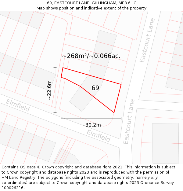 69, EASTCOURT LANE, GILLINGHAM, ME8 6HG: Plot and title map