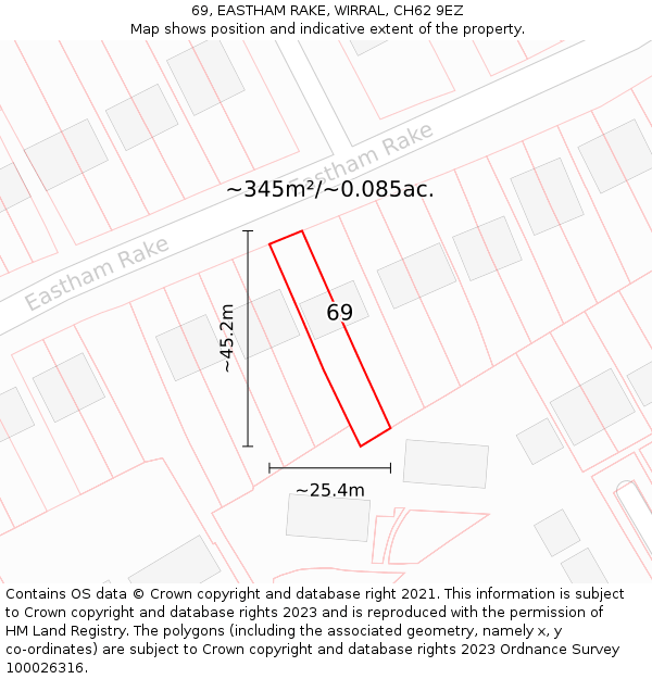 69, EASTHAM RAKE, WIRRAL, CH62 9EZ: Plot and title map