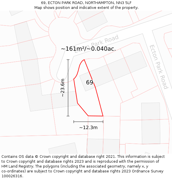 69, ECTON PARK ROAD, NORTHAMPTON, NN3 5LF: Plot and title map