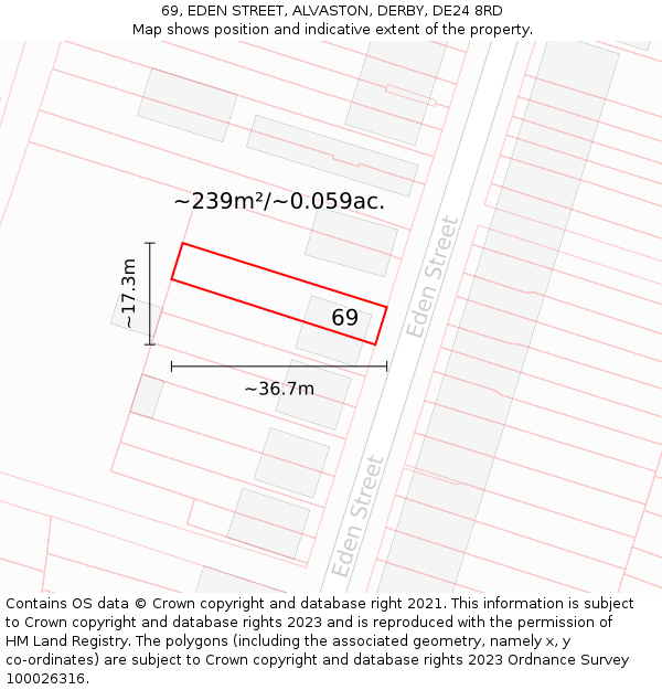 69, EDEN STREET, ALVASTON, DERBY, DE24 8RD: Plot and title map