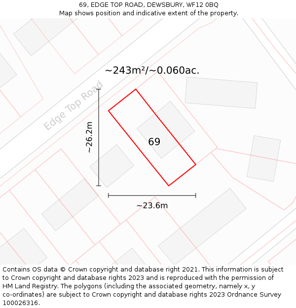 69, EDGE TOP ROAD, DEWSBURY, WF12 0BQ: Plot and title map
