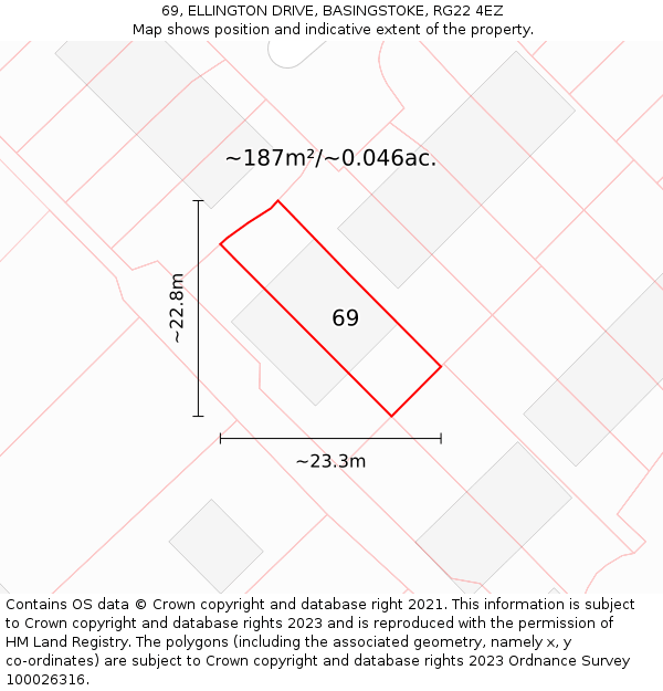69, ELLINGTON DRIVE, BASINGSTOKE, RG22 4EZ: Plot and title map